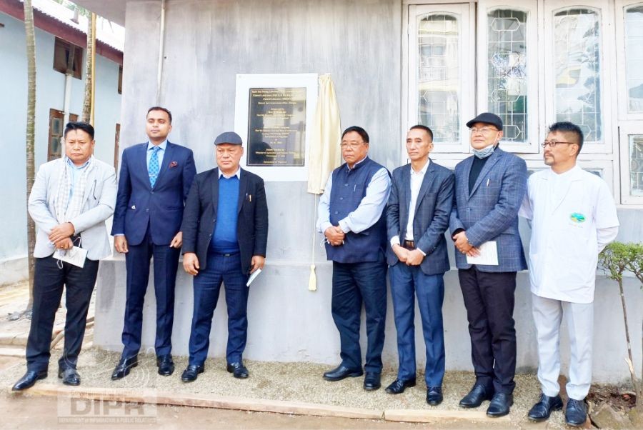 Minister G Kaito Aye, Minister V Kashiho Sangtam and officials at District Soil Conservation Office, Dimapur on January 24. (DIPR Photo)